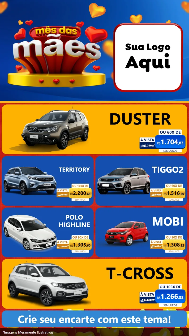 Modelo de TV para TV Vertical com o tema Mês das Mães para Concessionaria de Carros