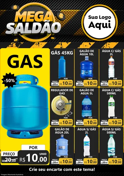 Modelo de Encarte para Encarte A4 Vertical com o tema Mega Saldão para Água e gás