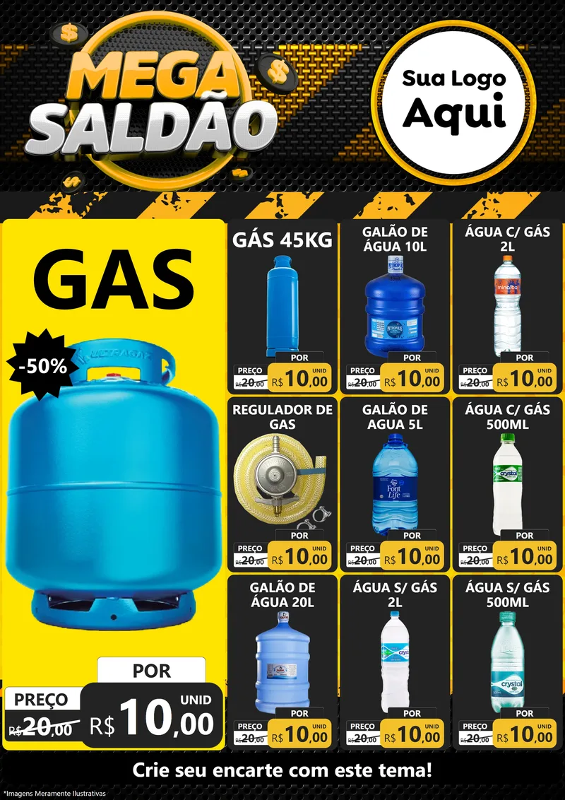 Modelo de Encarte para Encarte A4 Vertical com o tema Mega Saldão para Água e gás