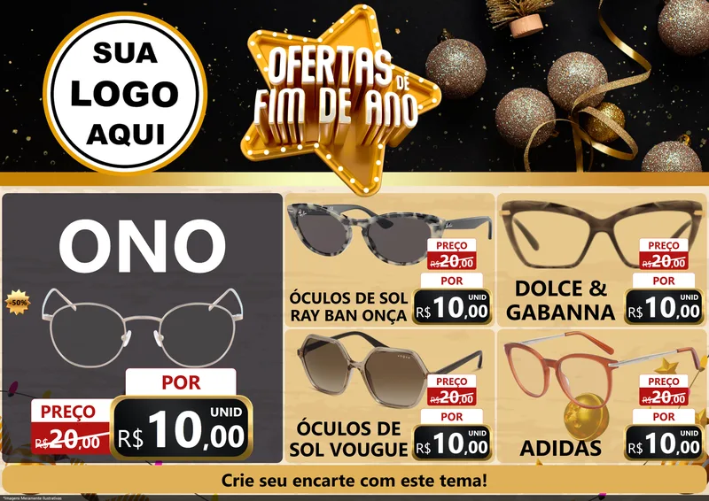 Modelo de Encarte para Encarte A4 Horizontal com o tema Ofertas de Fim de Ano para Óticas