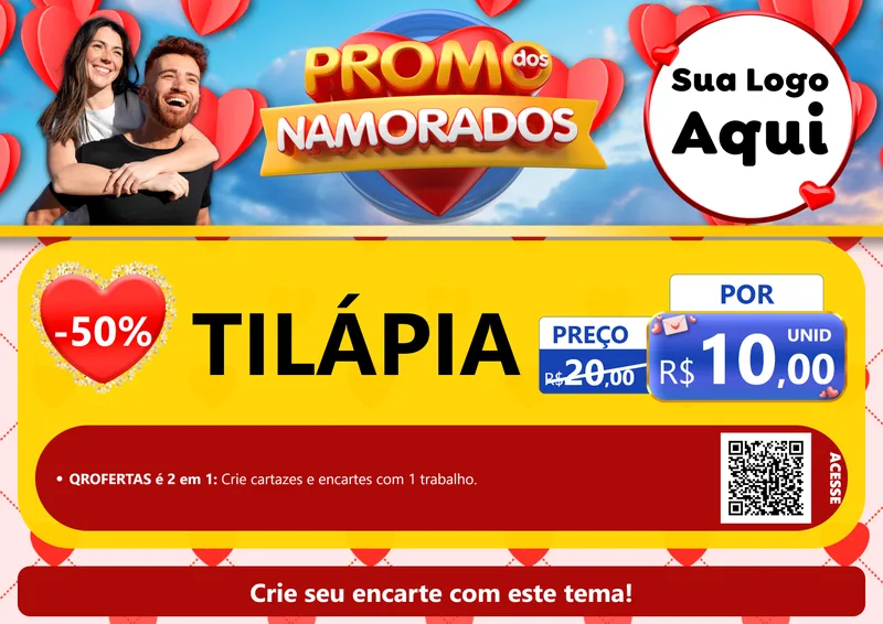 Modelo de Cartaz para Cartaz A4 Horizontal com o tema Promo dos Namorados para Peixaria