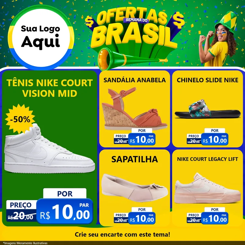 Modelo de Rede Social para Feed Facebook com o tema Ofertas Semana do Brasil para Calçados