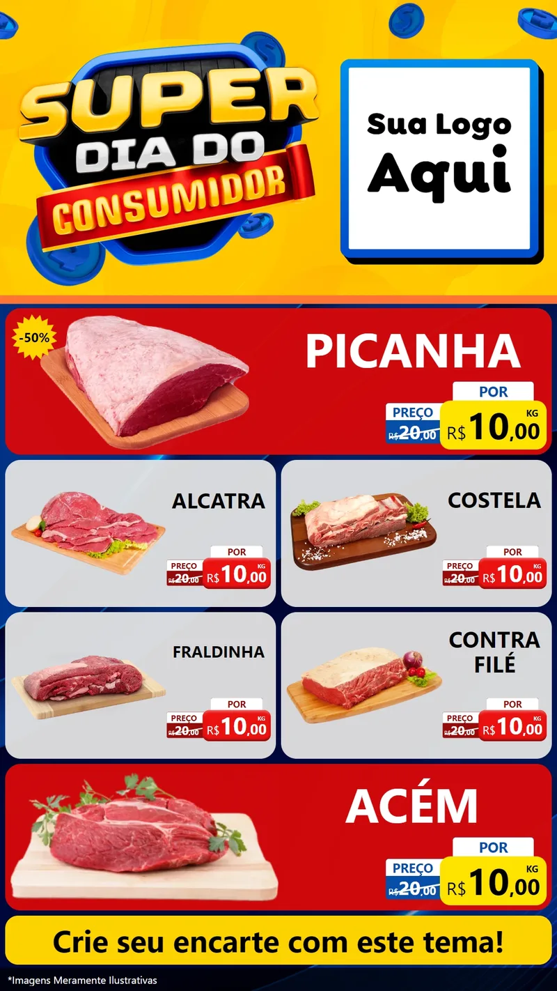 Modelo de TV para TV Vertical com o tema Super Dia do Consumidor para Açougue