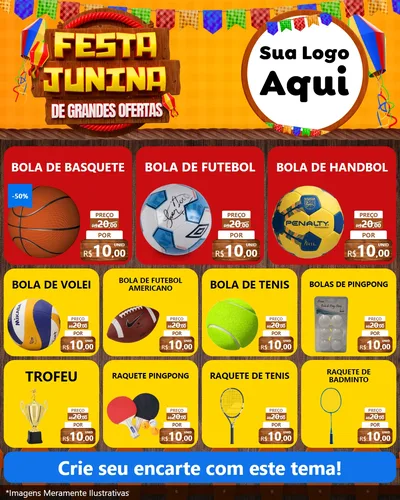 Modelo de Rede Social para Feed Instagram com o tema Festa Junina de Grandes Ofertas para Artigos Esportivos