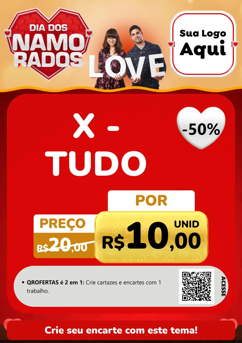 Modelo de Cartaz para Cartaz A4 Vertical com o tema Dia dos Namorados para Hamburgueria