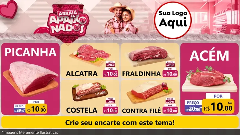 Modelo de TV para TV Horizontal com o tema Arraiá dos Apaixonados - Junina para Açougue