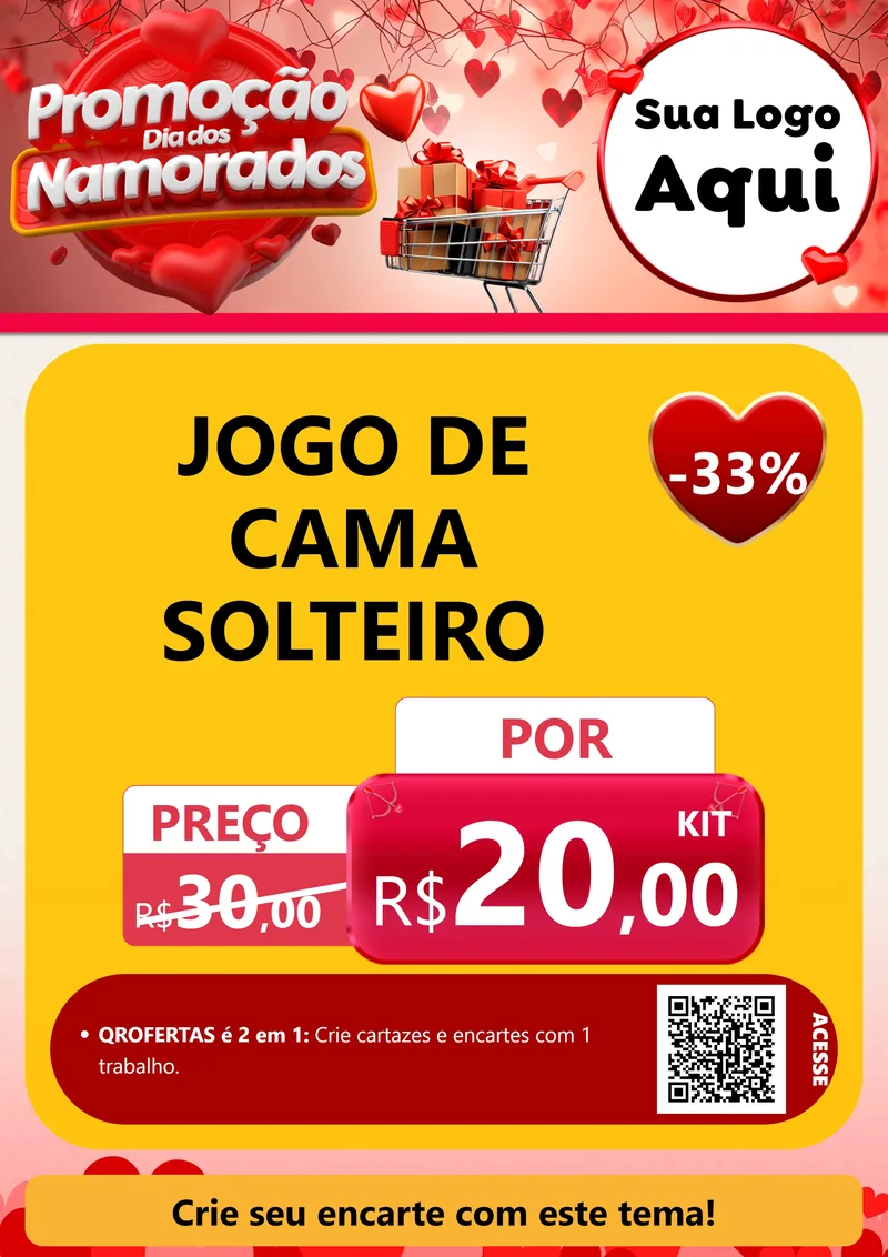 Modelo de Cartaz para Cartaz A4 Vertical com o tema Promoção Dia dos Namorados para Cama, Mesa e Banho