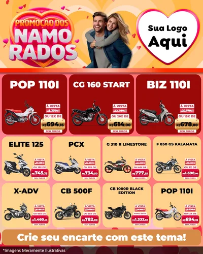 Modelo de Rede Social para Feed Instagram com o tema Promoção dos Namorados para Concessionaria de Motos
