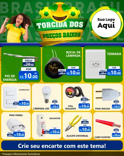 Modelo de Rede Social para Feed Instagram com o tema Torcida dos Preços Baixos - Copa para Materiais Elétricos