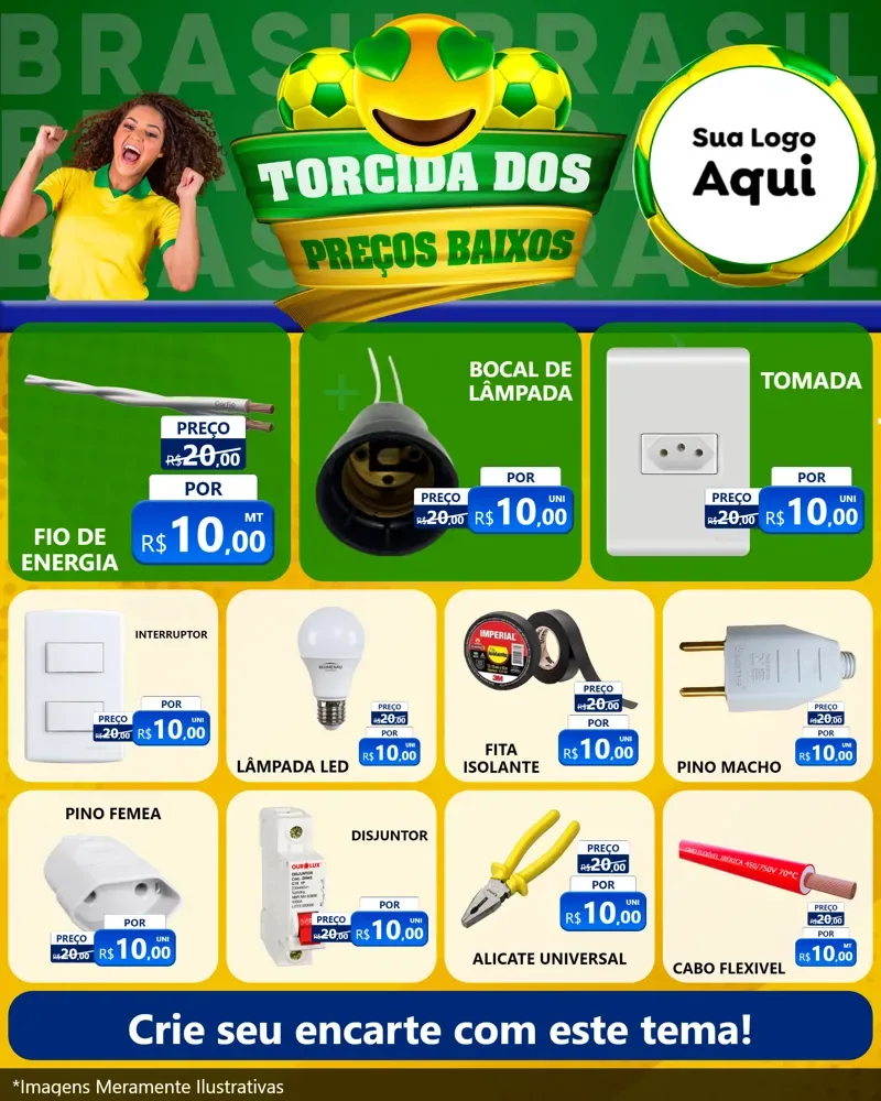 Modelo de Rede Social para Feed Instagram com o tema Torcida dos Preços Baixos - Copa para Materiais Elétricos