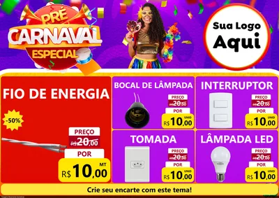 Modelo de Encarte para Encarte A4 Horizontal com o tema Pré-Carnaval Especial para Materiais Elétricos
