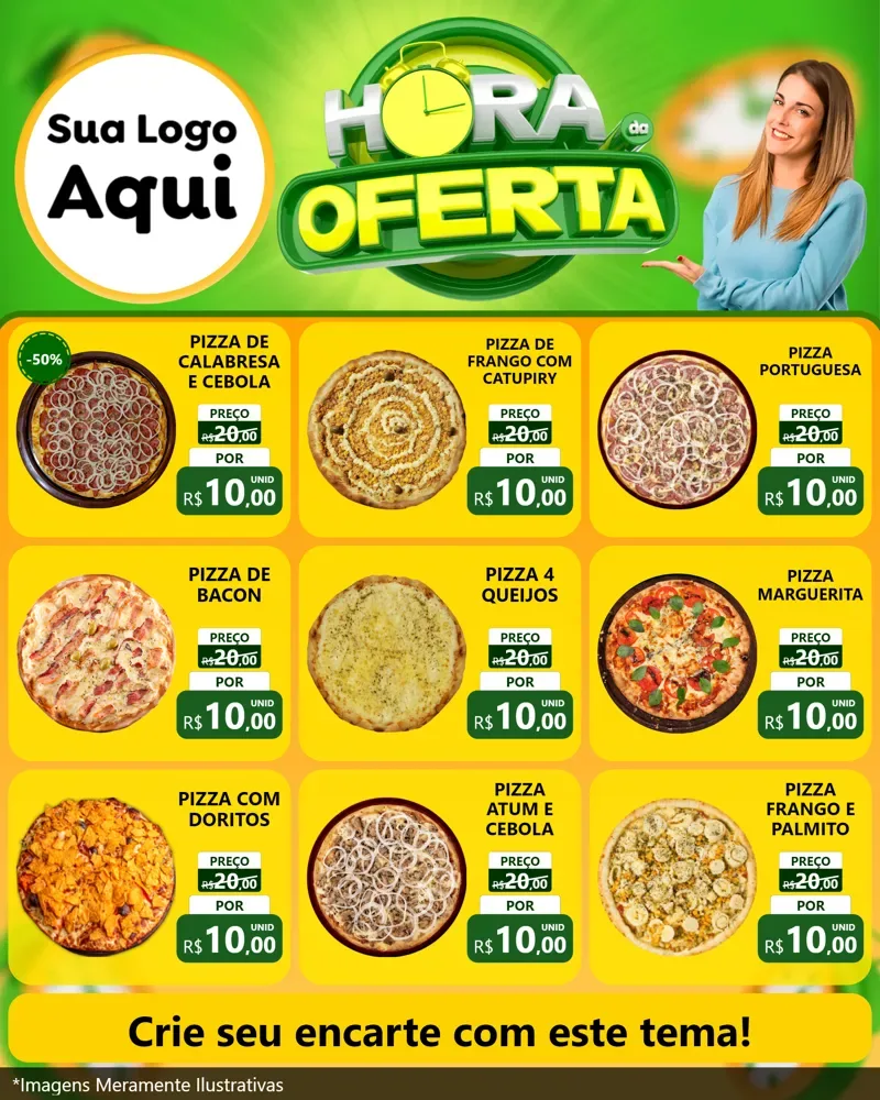 Modelo de Rede Social para Feed Instagram com o tema Hora da Oferta para Pizzaria
