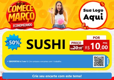 Modelo de Cartaz para Cartaz A4 Horizontal com o tema Comece Março Economizando para Comida japonesa