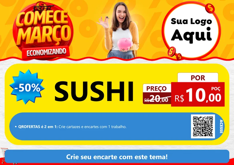 Modelo de Cartaz para Cartaz A4 Horizontal com o tema Comece Março Economizando para Comida japonesa