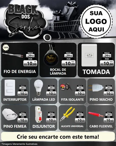 Modelo de Rede Social para Feed Instagram com o tema Black dos Sonhos para Materiais Elétricos
