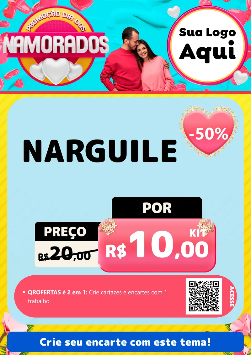 Modelo de Cartaz para Cartaz A4 Vertical com o tema Promoção Dia dos Namorados para Tabacaria
