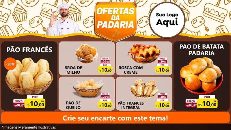 Modelo de TV para TV Horizontal com o tema Ofertas da Padaria para Padaria