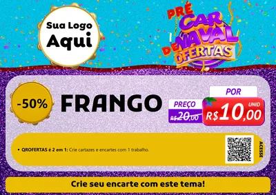 Modelo de Cartaz para Cartaz A4 Horizontal com o tema Pré Carnaval de Ofertas para Assados