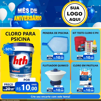 Modelo de Rede Social para Feed Facebook com o tema Mês de Aniversário para Produtos para Piscina
