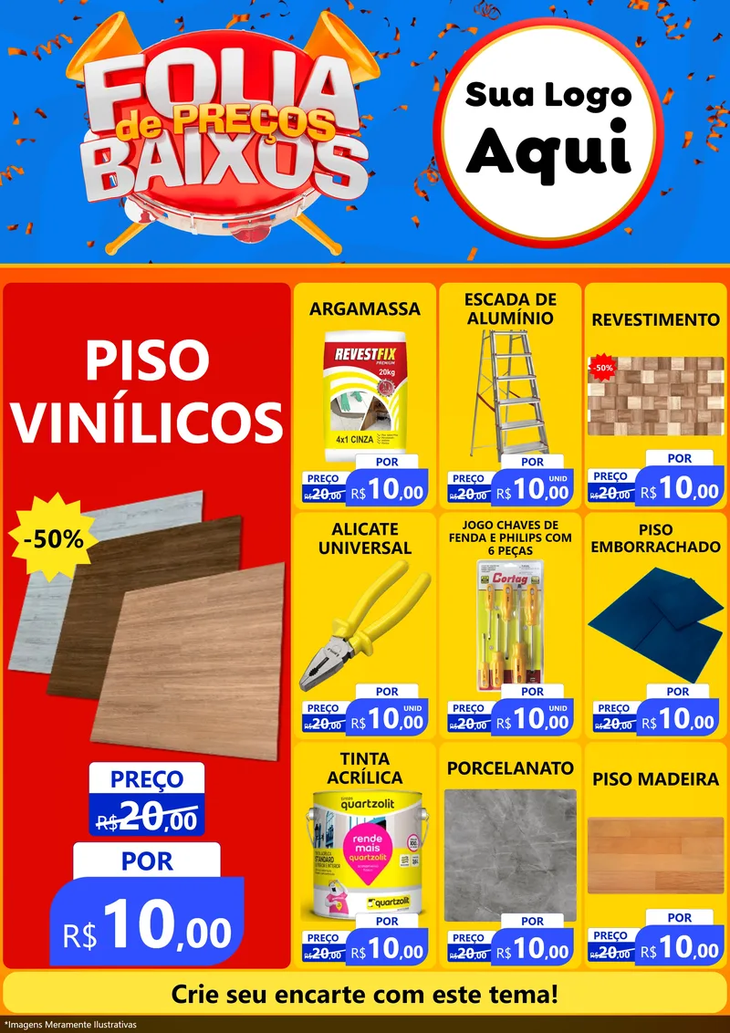 Modelo de Encarte para Encarte A4 Vertical com o tema Folia de Preços Baixos para Material para Construção