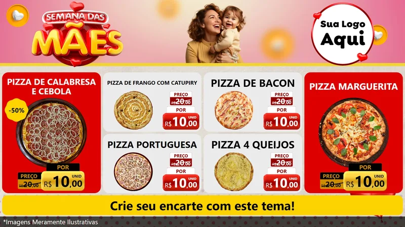 Modelo de TV para TV Horizontal com o tema Semana das Mães para Pizzaria