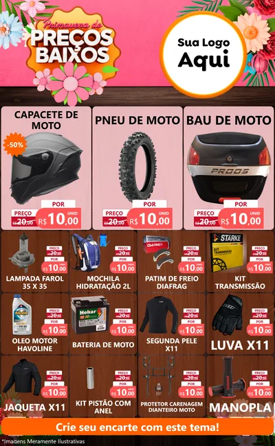 Modelo de Encarte para Encarte Grande com o tema Primavera de Preços Baixos para Moto peças