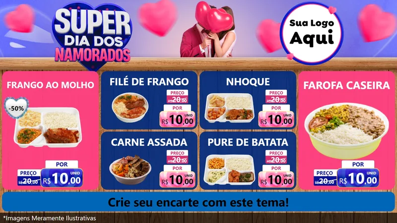 Modelo de TV para TV Horizontal com o tema Super Dia dos Namorados para Restaurante