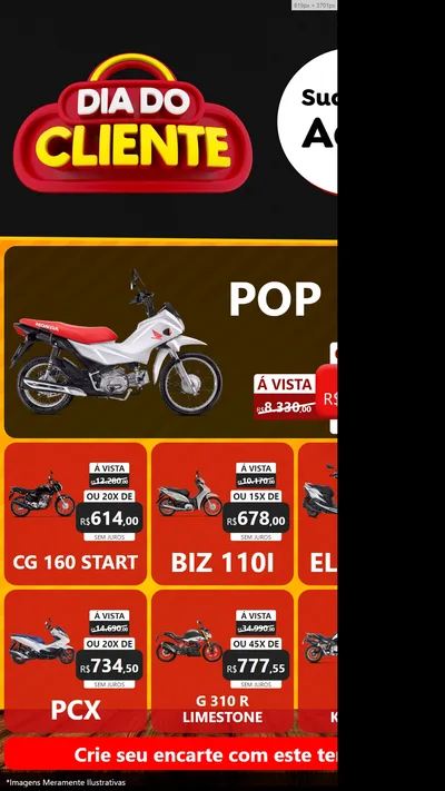 Modelo de Rede Social para Stories com o tema Dia do Cliente para Concessionaria de Motos