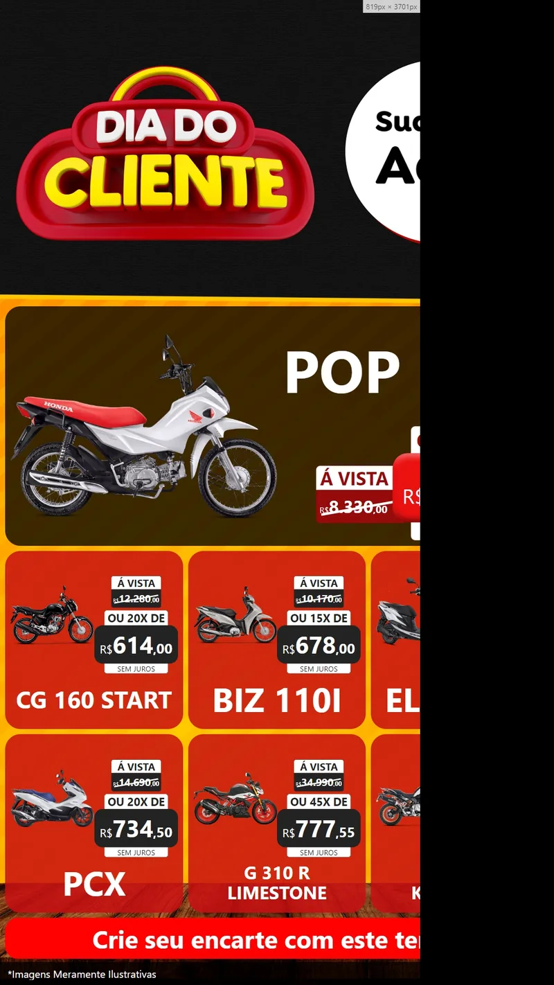 Modelo de Rede Social para Stories com o tema Dia do Cliente para Concessionaria de Motos