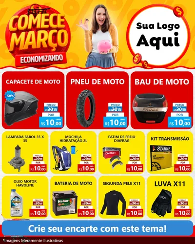 Modelo de Rede Social para Feed Instagram com o tema Comece Março Economizando para Moto peças