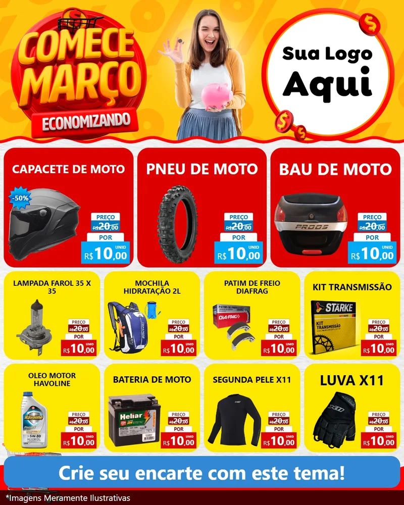 Modelo de Rede Social para Feed Instagram com o tema Comece Março Economizando para Moto peças