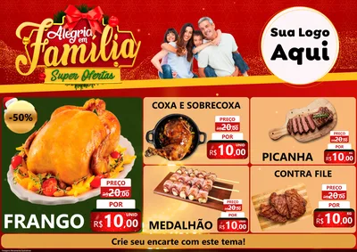 Modelo de Encarte para Encarte A4 Horizontal com o tema Alegria em Família Super Ofertas - Natal para Assados