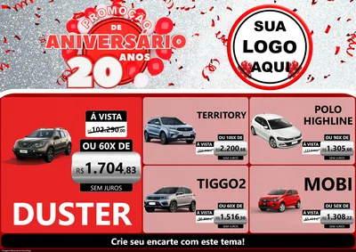 Modelo de Encarte para Encarte A4 Horizontal com o tema Promoção de Aniversário - 20 Anos para Concessionaria de Carros