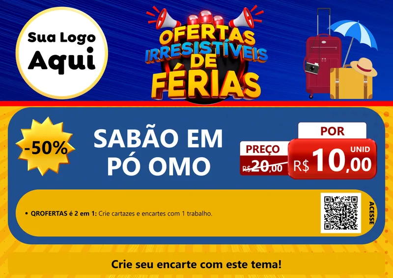 Modelo de Cartaz para Cartaz A4 Horizontal com o tema Ofertas Irresistíveis de Férias para Produtos de Limpeza