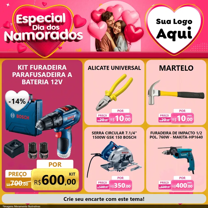 Modelo de Rede Social para Feed Facebook com o tema Especial Dia dos Namorados para Maquinas e Ferramentas