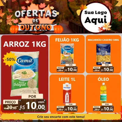 Modelo de Rede Social para Feed Facebook com o tema Ofertas de Outono para Supermercado