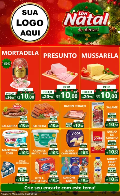 Modelo de Encarte para Encarte Grande com o tema Um Natal de Ofertas para Frios e Laticínios