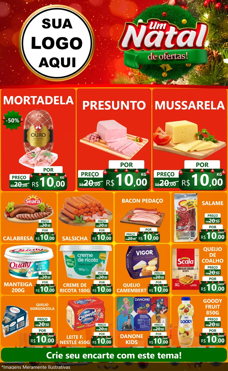 Modelo de Encarte para Encarte Grande com o tema Um Natal de Ofertas para Frios e Laticínios