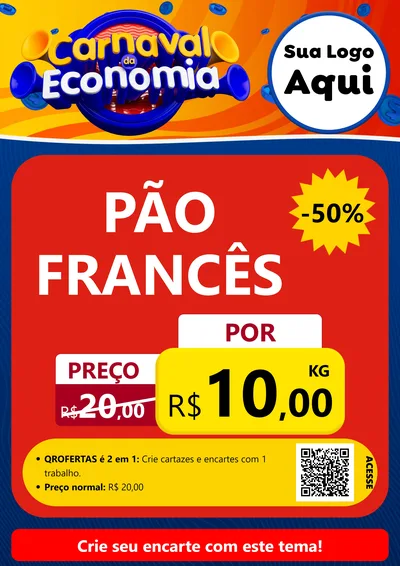 Modelo de Cartaz para Cartaz A4 Vertical com o tema Carnaval da Economia para Padaria