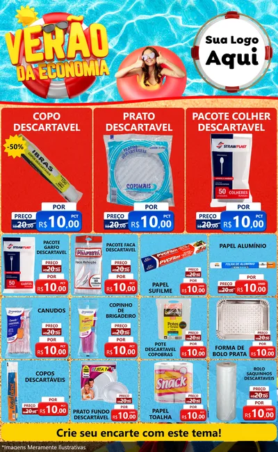 Modelo de Encarte para Encarte Grande com o tema Verão da Economia para Embalagens