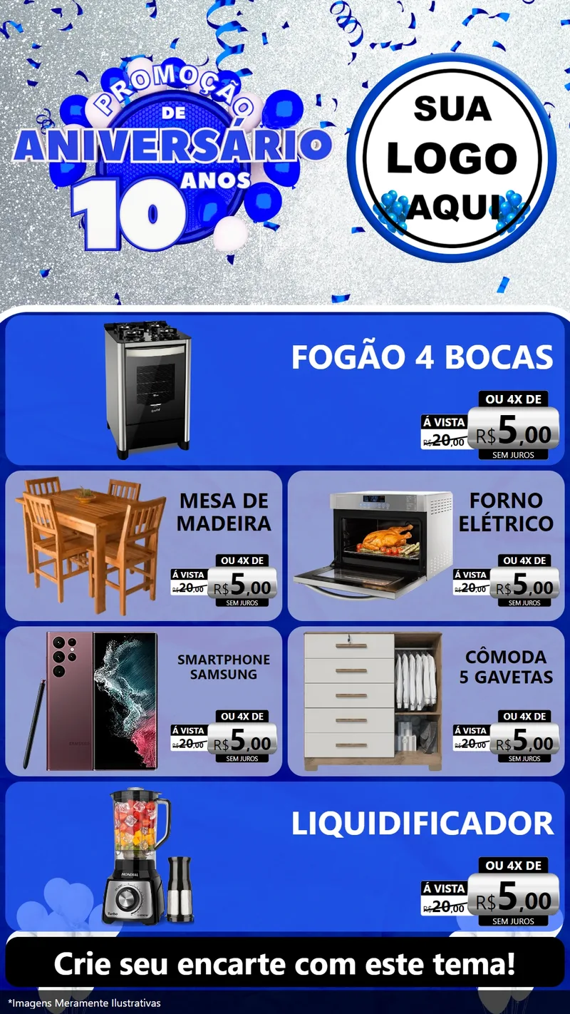 Modelo de TV para TV Vertical com o tema Promoção de Aniversário - 10 Anos para Móveis e Eletro