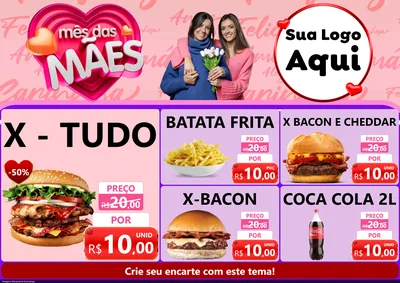 Modelo de Encarte para Encarte A4 Horizontal com o tema Mês Das Mães para Hamburgueria
