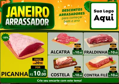 Modelo de Encarte para Encarte A4 Horizontal com o tema Janeiro Arrasador para Açougue