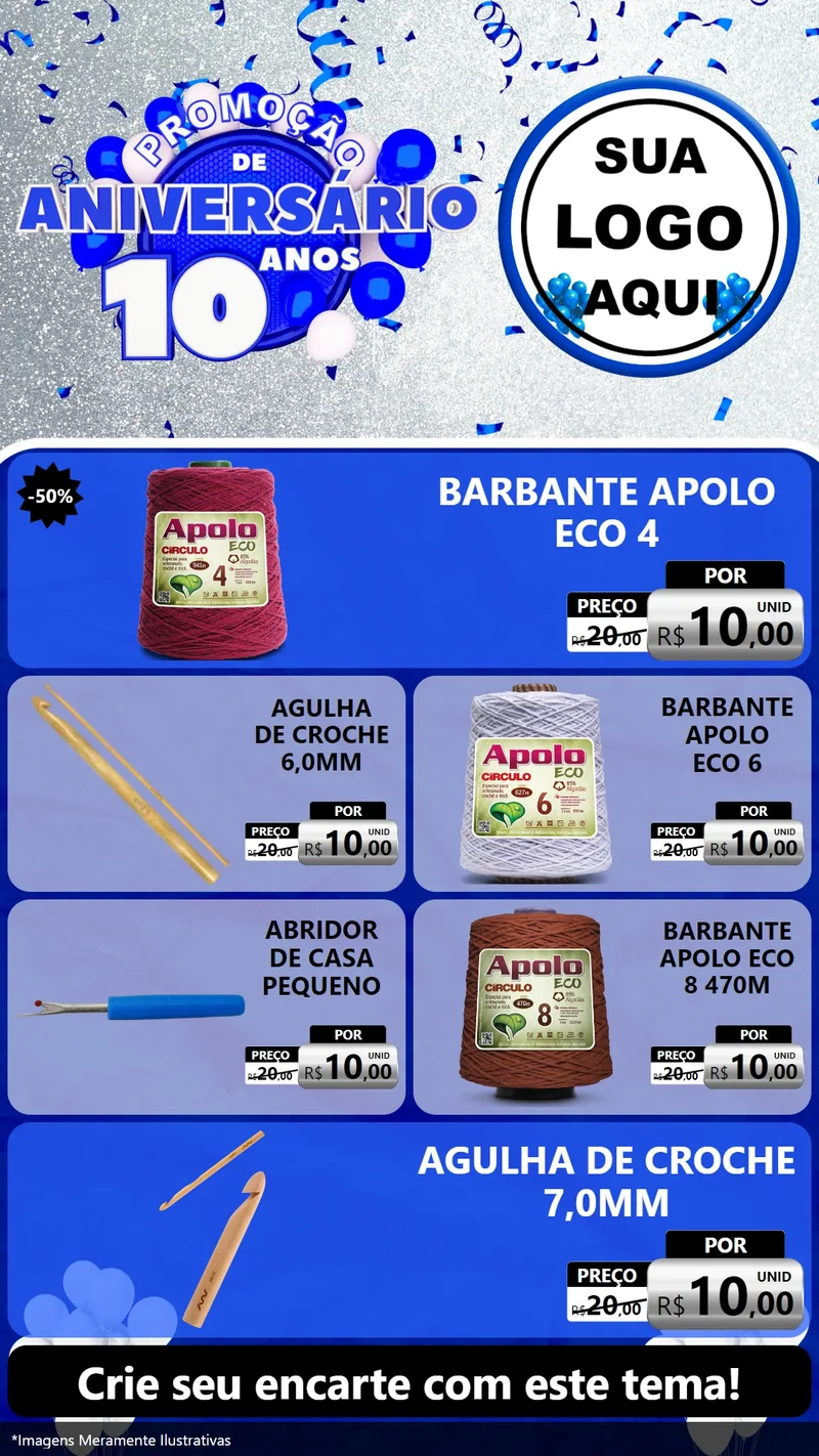 Modelo de TV para TV Vertical com o tema Promoção de Aniversário - 10 Anos para Armarinho e Aviamentos