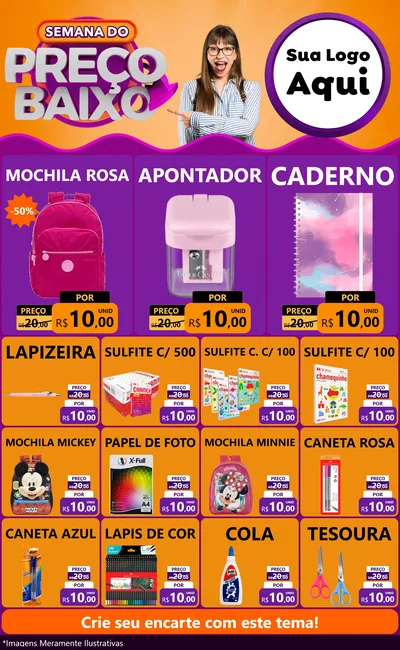 Modelo de Encarte para Encarte Grande com o tema Semana do Preço Baixo para Papelaria