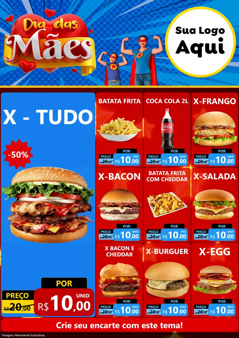 Modelo de Encarte para Encarte A4 Vertical com o tema Dia das Mães para Hamburgueria