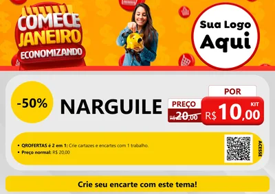 Modelo de Cartaz para Cartaz A4 Horizontal com o tema Comece Janeiro Economizando para Tabacaria