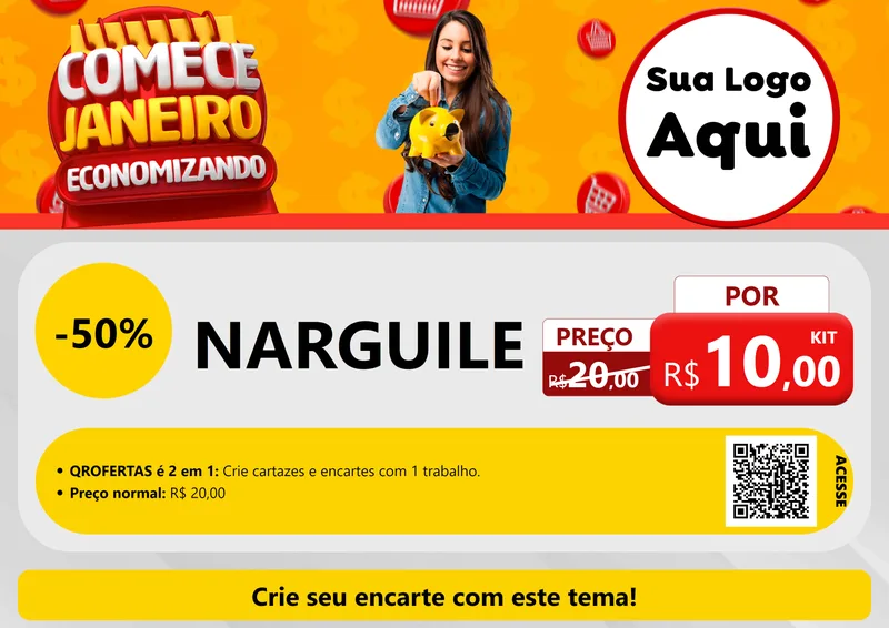 Modelo de Cartaz para Cartaz A4 Horizontal com o tema Comece Janeiro Economizando para Tabacaria