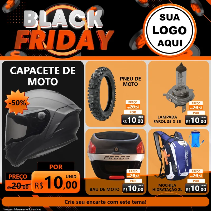 Modelo de Rede Social para Feed Facebook com o tema Black Friday para Moto peças