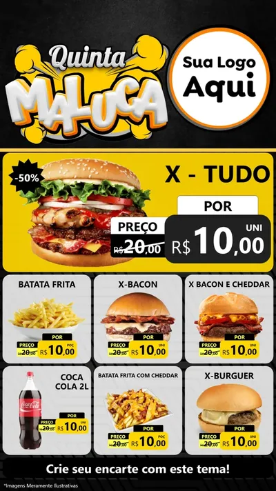 Modelo de Rede Social para Stories com o tema Quinta Maluca para Hamburgueria